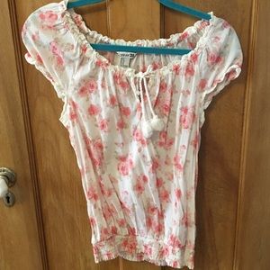 White Forever 21 Blouse with Pink Flowers